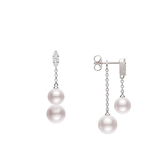 Morning Dew Zhuji Cultured Pearl Earrings with Diamonds in Silver