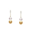 Morning Dew Zhuji and Golden South Sea Cultured Pearl Earrings with Diamonds in Yellow