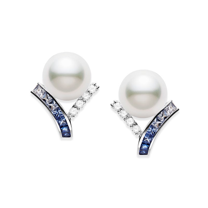 Ocean Collection White South Sea Cultured Pearl and Sapphire Earrings
