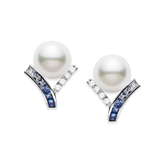 Ocean Collection White South Sea Cultured Pearl and Sapphire Earrings