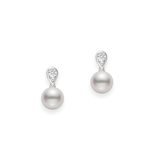 Morning Dew Diamond and Zhuji Cultured Pearl Earrings In Silver
