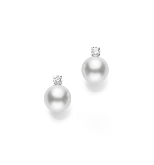 White South Sea Cultured Pearl and Diamond Earrings in Silver