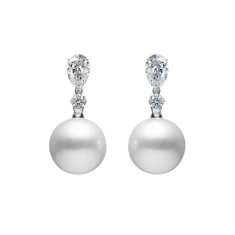 White South Sea Cultured Pearl and Diamond Earrings in Silver