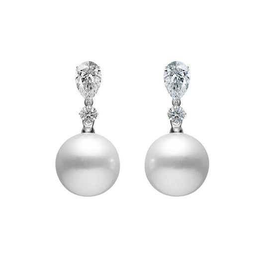 White South Sea Cultured Pearl and Diamond Earrings in Silver