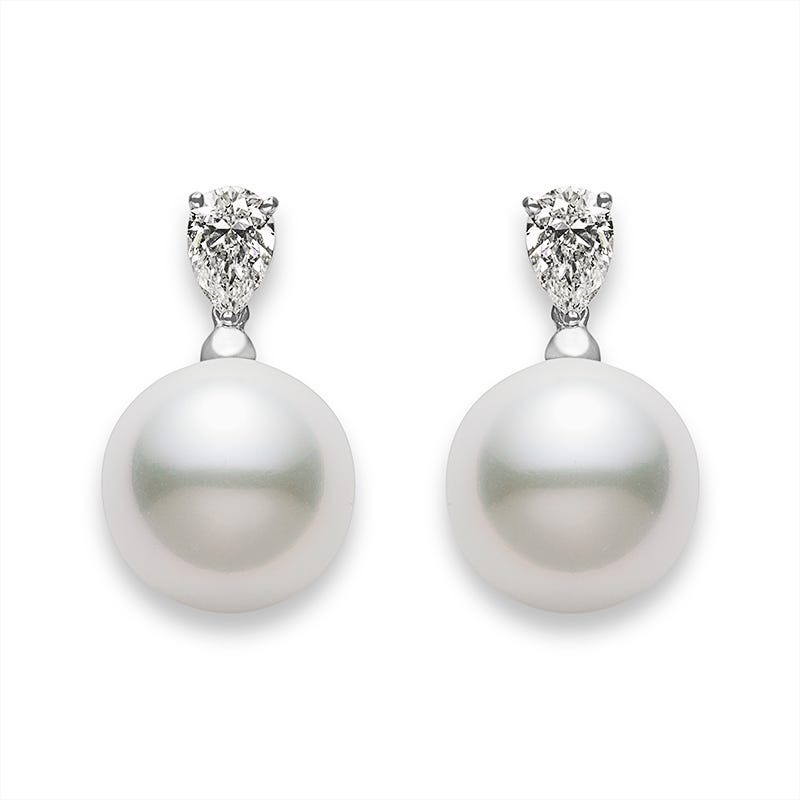 White South Sea Cultured Pearl and Diamond Earrings in Silver