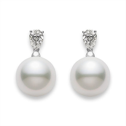 White South Sea Cultured Pearl and Diamond Earrings in Silver
