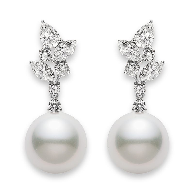 Classic White South Sea Pearl Earrings with Diamonds