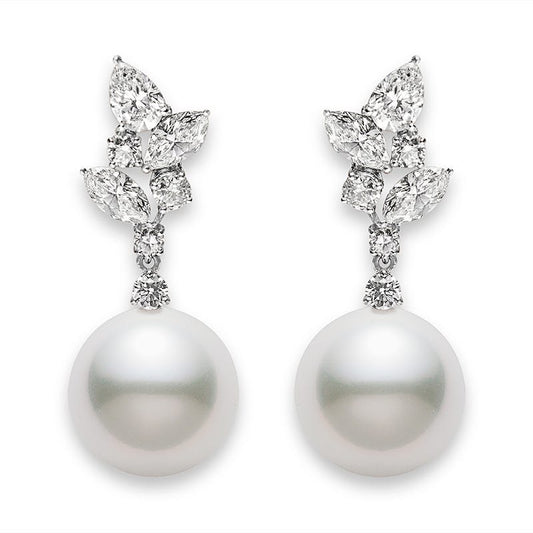 Classic White South Sea Pearl Earrings with Diamonds