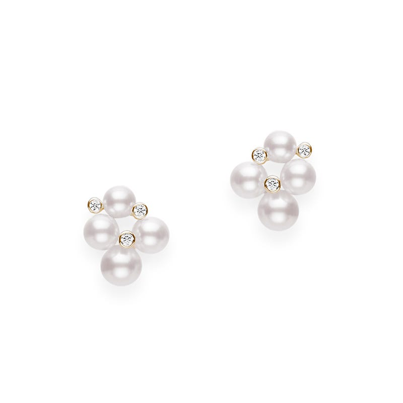 Zhuji Cultured Pearl and Diamond Cluster Earrings in Yellow