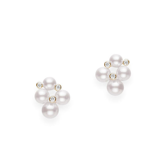 Zhuji Cultured Pearl and Diamond Cluster Earrings in Yellow