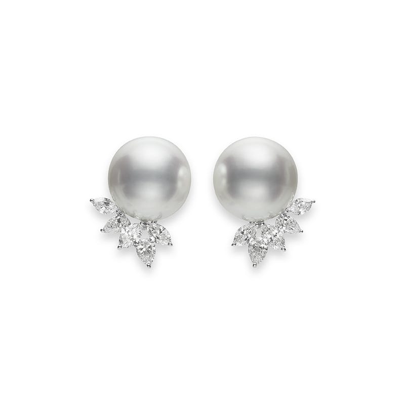 White South Sea Cultured Pearl and Diamond Classic Earrings in Silver