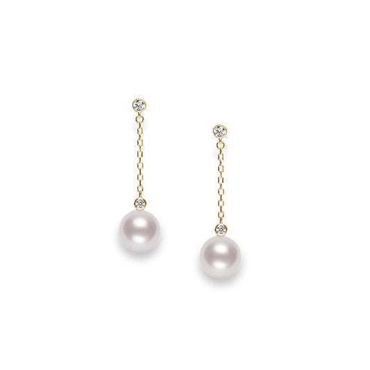 Zhuji Cultured Pearl and Diamond Drop Earrings in Yellow