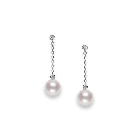Zhuji Cultured Pearl and Diamond Drop Earrings in Silver