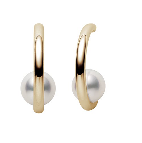 Classic Zhuji Cultured Pearl Semi Hoop Earrings in Yellow