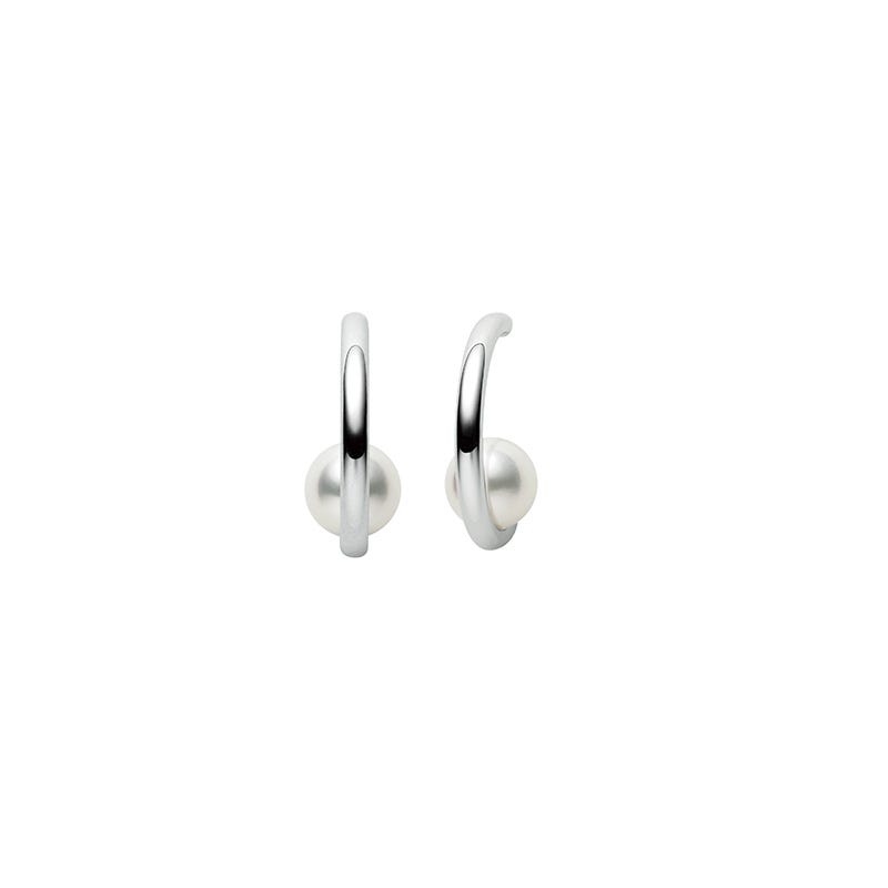 Classic Zhuji Cultured Pearl Semi Hoop Earrings in White Gold