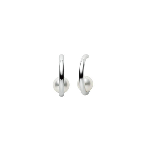 Classic Zhuji Cultured Pearl Semi Hoop Earrings in White Gold