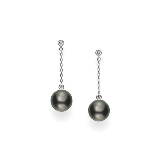 Black South Sea Cultured Pearl and Diamond Drop Earrings