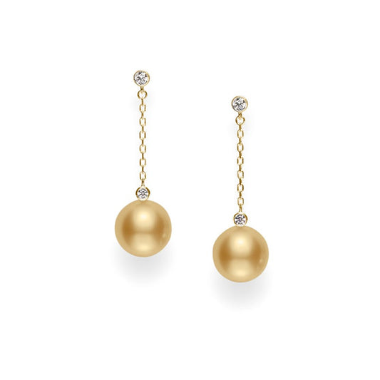 Golden South Sea Cultured Pearl and Diamond Drop Earrings