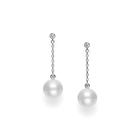 White South Sea Cultured Pearl and Diamond Drop Earrings