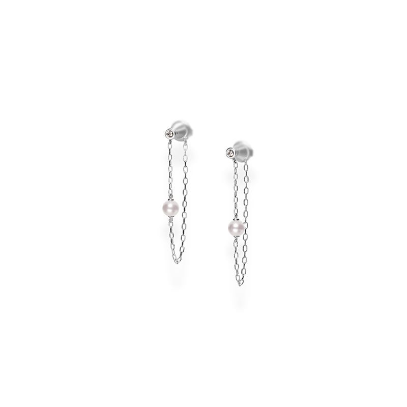 Zhuji Cultured Pearl and Diamond Chain Earrings in Silver