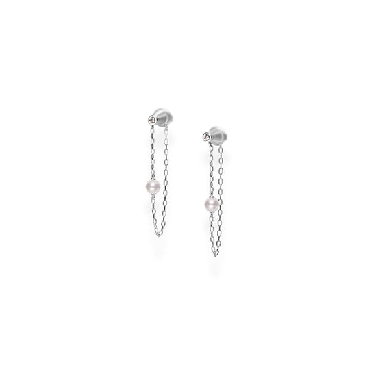 Zhuji Cultured Pearl and Diamond Chain Earrings in Silver