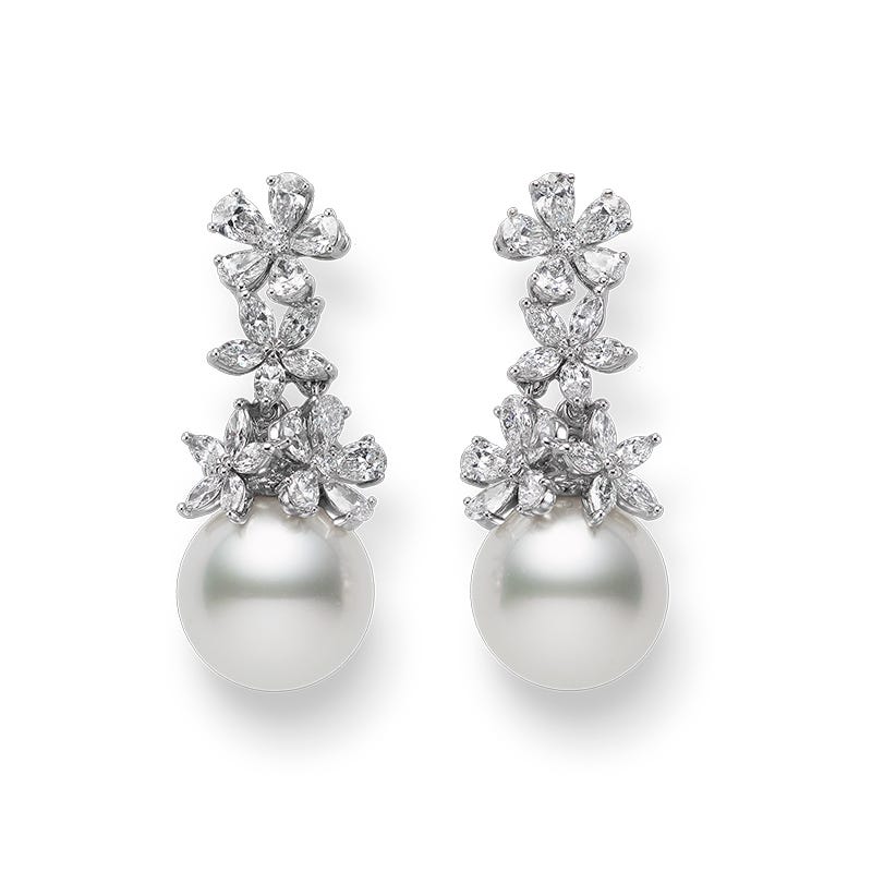 Classic White South Sea Pearl Earrings with Diamonds