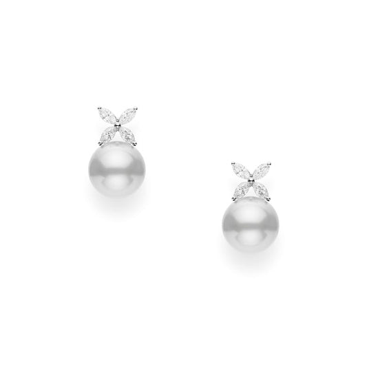 White South Sea Cultured Pearl and Diamond Earrings in Silver
