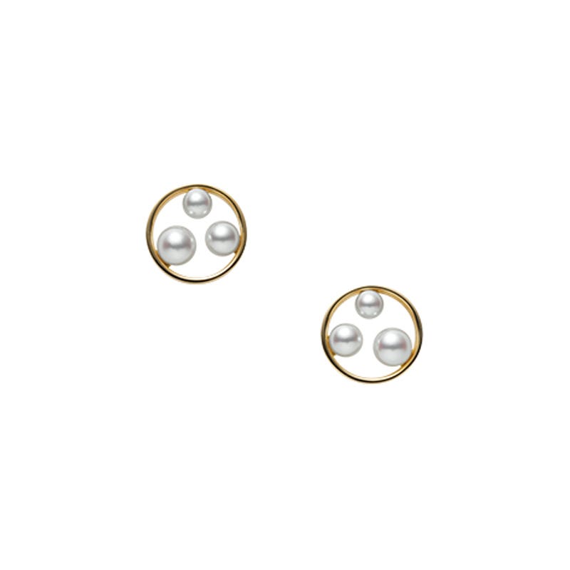 Zhuji Cultured Three Pearl Circle Earrings in Yellow