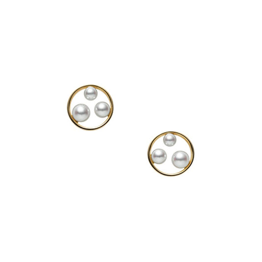 Zhuji Cultured Three Pearl Circle Earrings in Yellow
