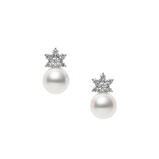 Zhuji Cultured Pearl and Diamond Star Earrings