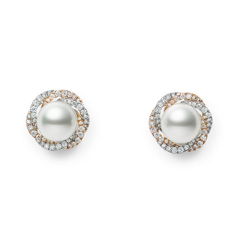 White South Sea Cultured Pearl and Diamond Circle Earrings in White and Pink