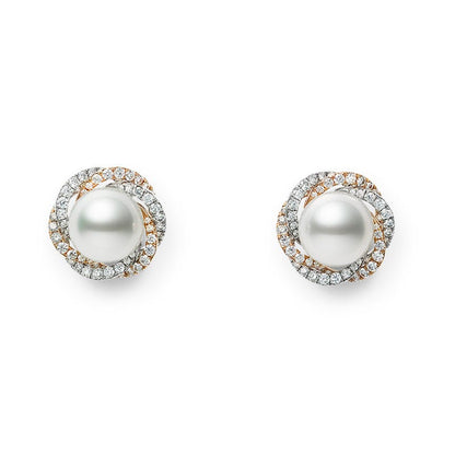 White South Sea Cultured Pearl and Diamond Circle Earrings in White and Pink