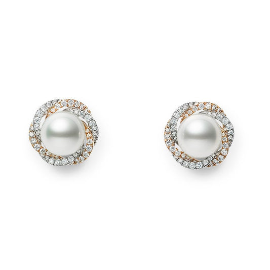 White South Sea Cultured Pearl and Diamond Circle Earrings in White and Pink