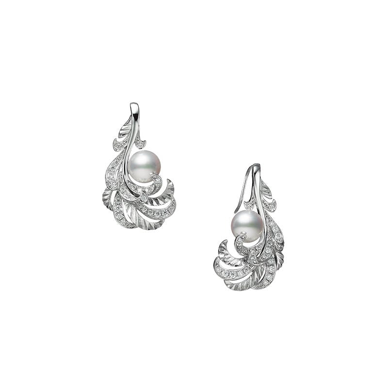Fanuly Feather Collection Zhuji Cultured Pearl and Diamond Earrings
