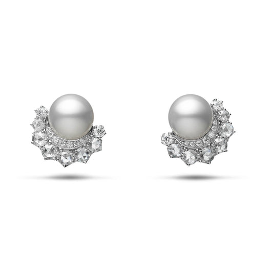 White South Sea Cultured Pearl and Diamond Earrings in Silver
