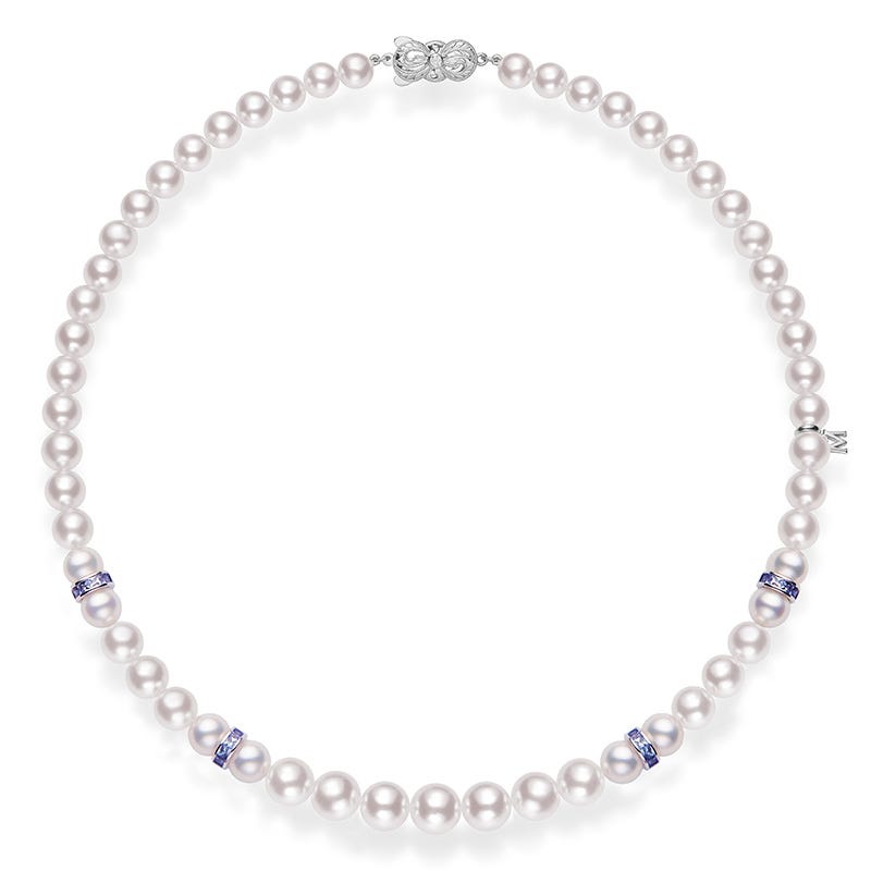 Ocean Zhuji Cultured Pearl and Sapphire Necklace in White