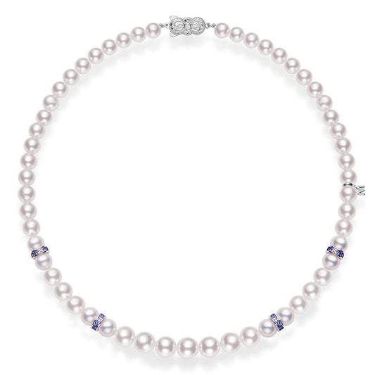 Ocean Zhuji Cultured Pearl and Sapphire Necklace in White