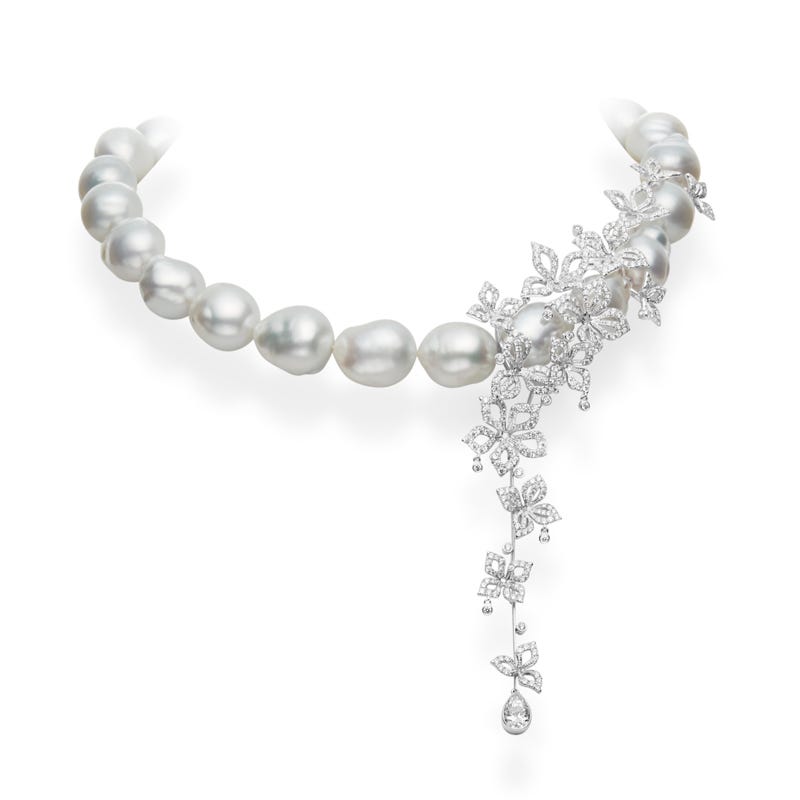 Baroque Cultured Pearl and Diamond Necklace