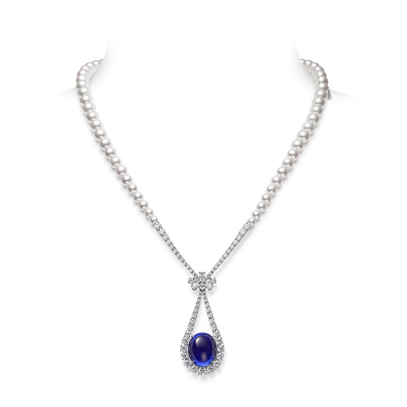 Zhuji Cultured Pearl Tanzanite and Diamond Necklace in White