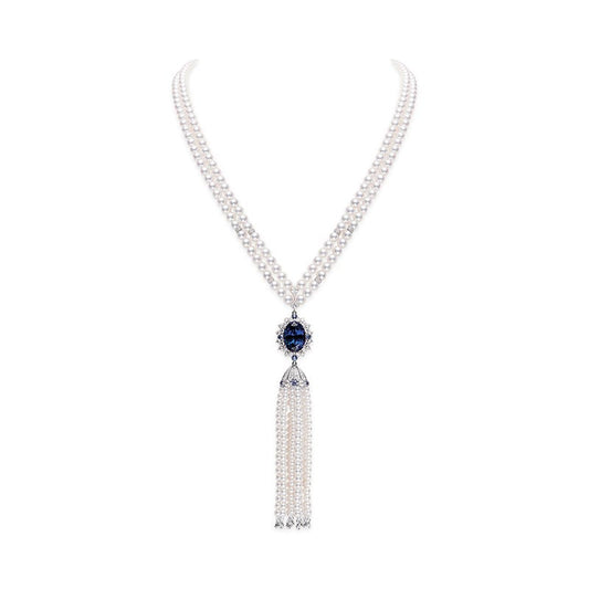 Zhuji Cultured Pearl Tanzanite Necklace in White