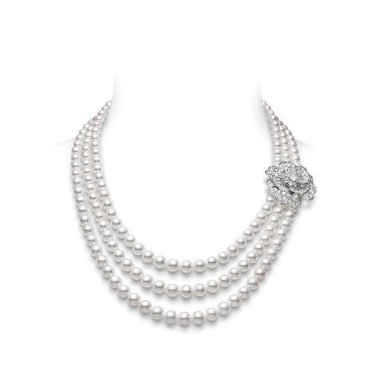 Blooming Delight Fanuly Cultured Pearl Necklace with Detachable Diamond Brooch