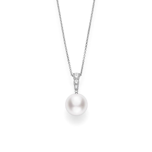 Morning Dew Diamond And White South Sea Cultured Pearl Pendant In Silver