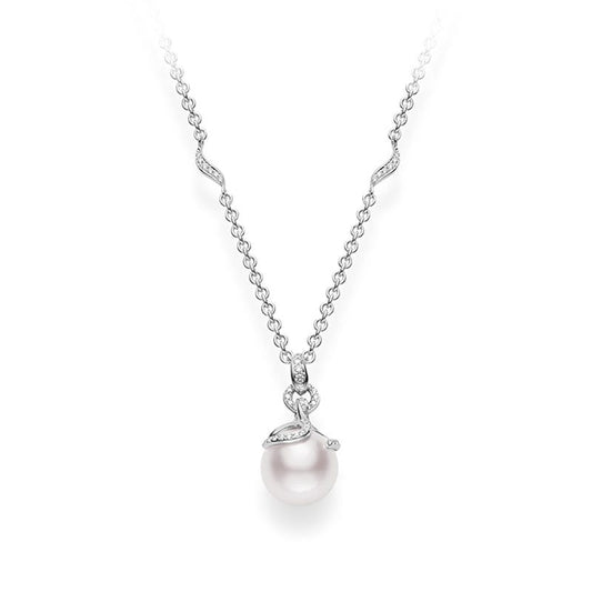 Embrace Zhuji Cultured Pearl and Diamond Pendant Silver