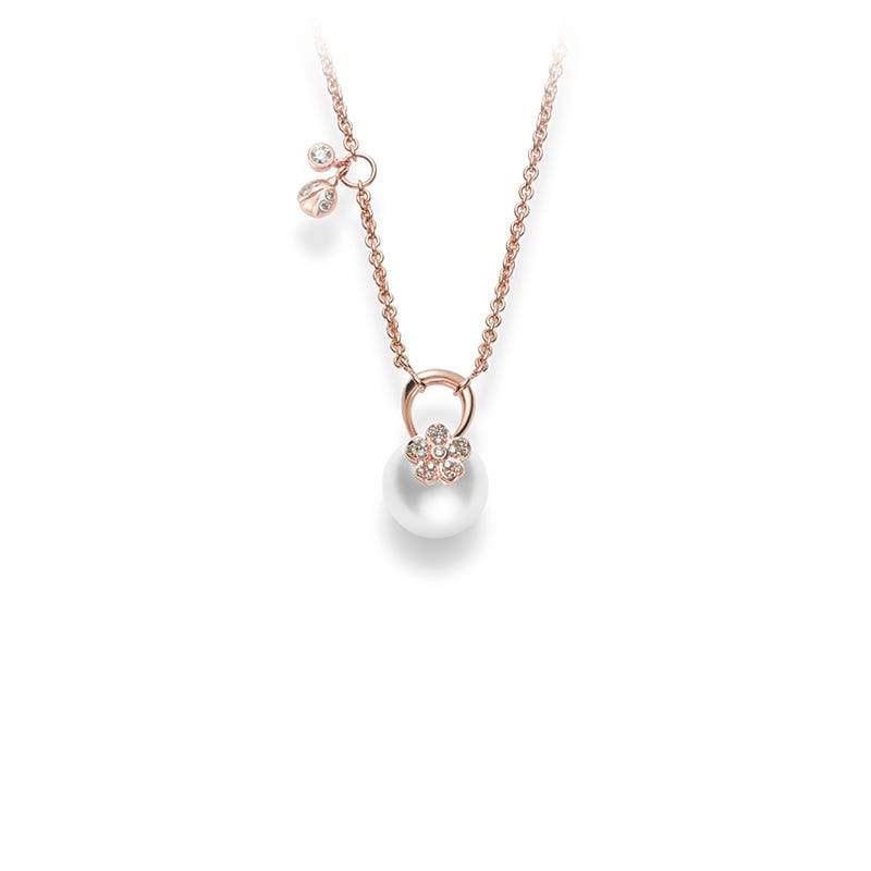 チェリーブロッサムコレクション 諸曁養殖真珠とダイヤモンドの花のペンダント（ピンク）