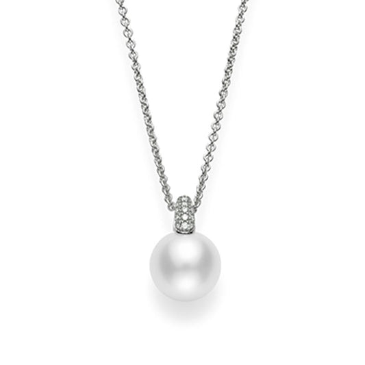 White South Sea Cultured Pearl and Pavé Diamond Pendant in Silver
