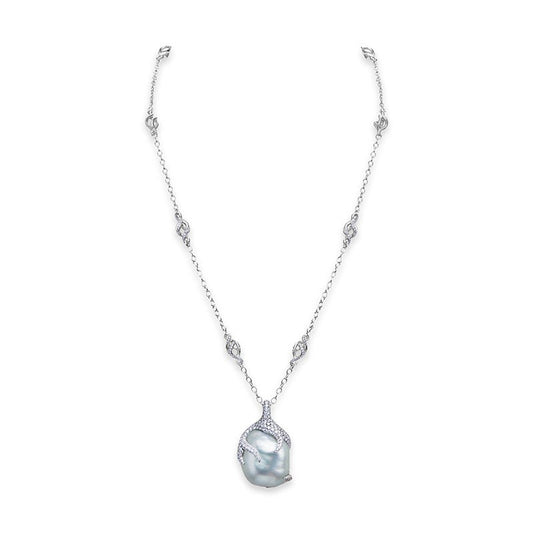 Baroque White South Sea Pearl Pendant in Silver