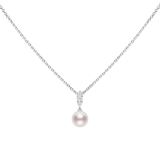 Morning Dew Zhuji Cultured Pearl and Diamond Pendant In White