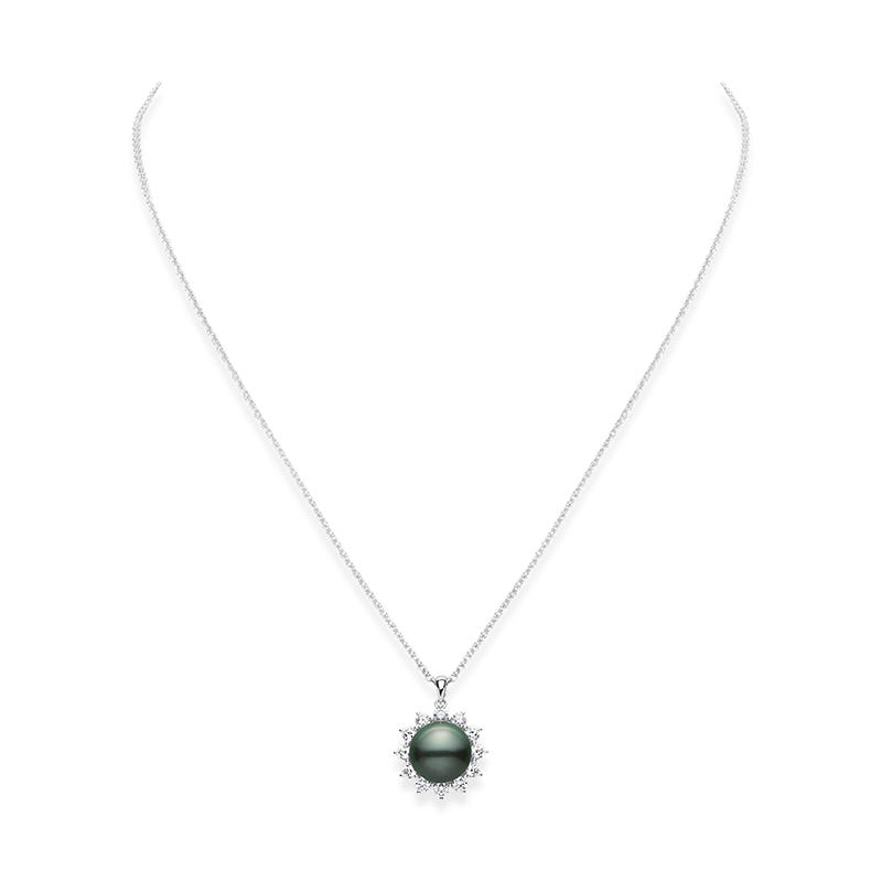 南洋養殖黒真珠とダイヤモンドペンダント（シルバー）