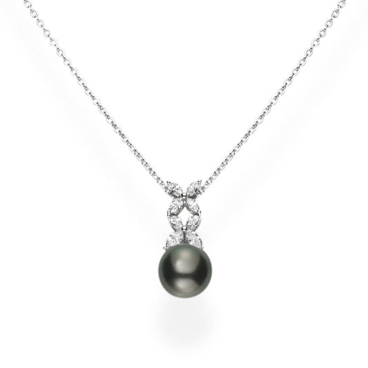 Black South Sea Cultured Pearl and Diamond Pendant in Silver