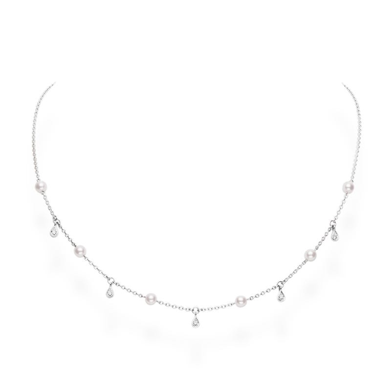 Zhuji Cultured Pearl and Diamond Drop Necklace in Silver